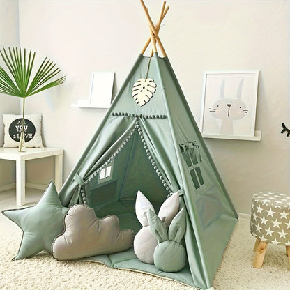 Kids Nordic Style Conical Indoor Play Tent, Teepee Playhouse for Boys & Girls, Beige, No Bottom Pad