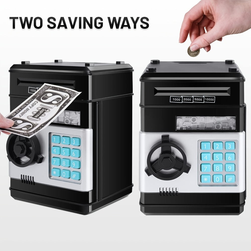Electronic ATM Piggy Bank for Kids, Digital Coin & Cash Money Bank with Password Lock, Holds 600 Coins or 100 Bills