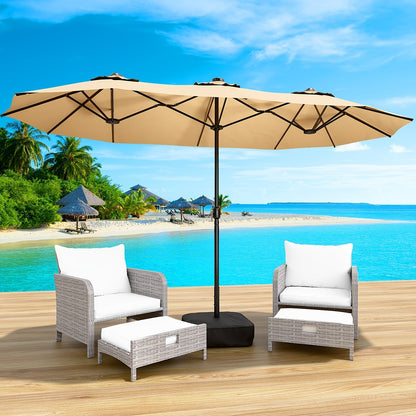 Patio Umbrella 15x7.5FT Double-Sided Style with Crank and Four Blue, Red, Khaki or Lake-Blue Options