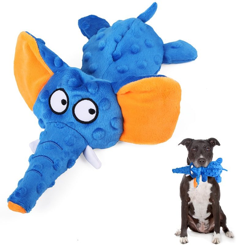 Squeaky Unstuffed Dog Toy – No Stuffing Elephant Plush Chew Toy for Dogs, Crinkle Squeaker Toy for Puppies and Small Medium Dogs