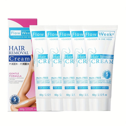 Hair Removal Cream Flow Week 60g Tube with One Three or Five Pack Options for External Body Grooming