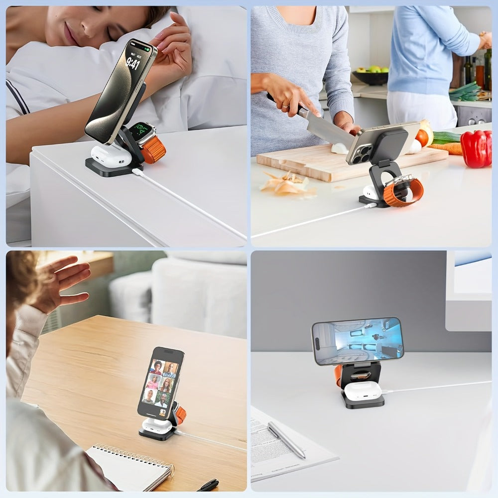 Charging Station for Apple Devices, Alilong Foldable 3-in-1 Magnetic Travel Dock in Black for Apple Devices
