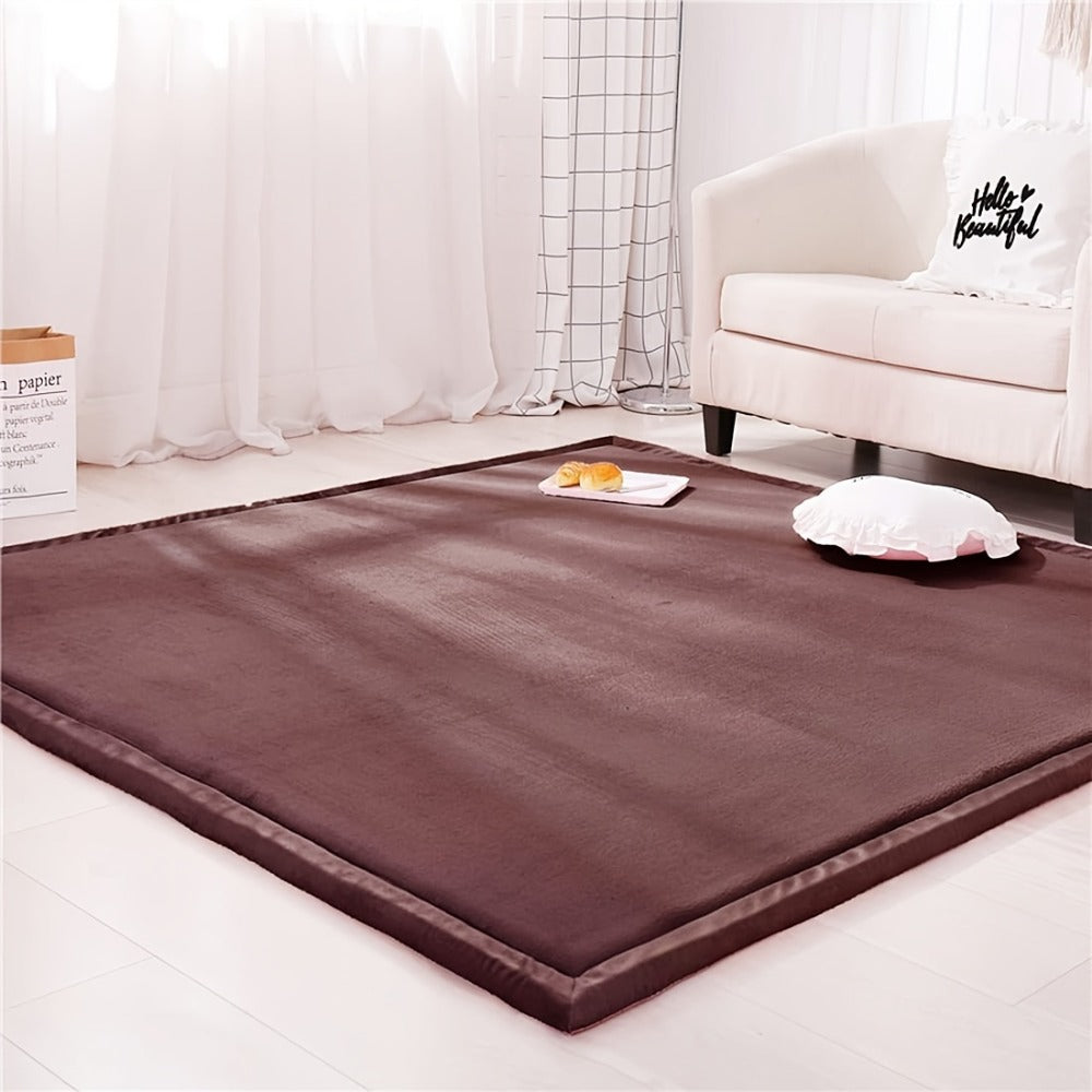 Tatami Floor Mat Thick Foam Padded Rug Coral Velvet Baby Play Mat Crawling Mat for Kids Nursery Playroom Living Room Yoga Mat Japanese Style