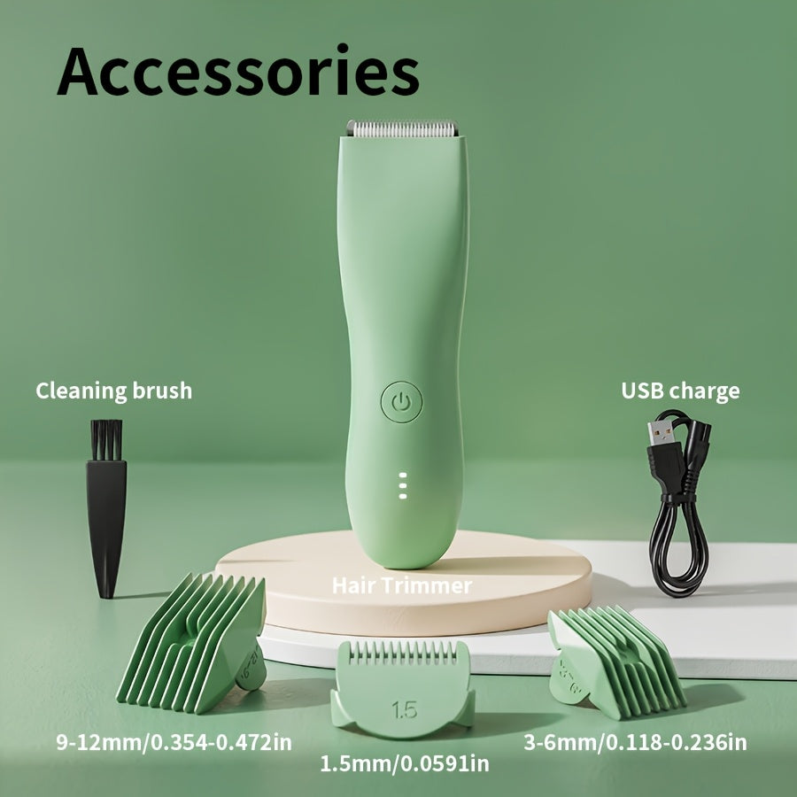 Ceramic-Blade Body Hair Trimmer with IPX6 Rating, Three Guide Guards and Four Color Options