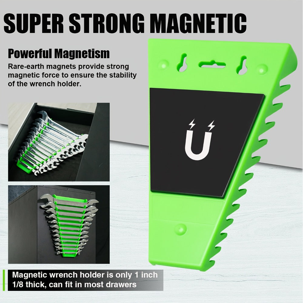 Magnetic Wrench Organizer Rack 4-Pack Tool Tray for SAE 1/4"-1-1/16" and Metric 6mm-24mm Wrenches PE Magnetic Backing for Toolbox Cabinet