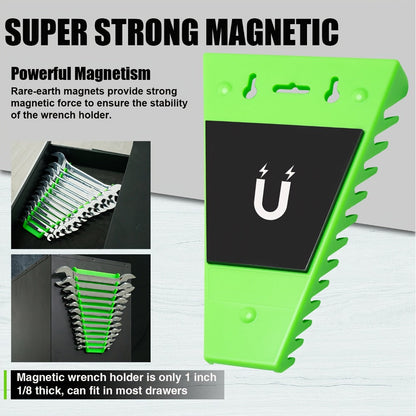 Magnetic Wrench Organizer Rack 4-Pack Tool Tray for SAE 1/4"-1-1/16" and Metric 6mm-24mm Wrenches PE Magnetic Backing for Toolbox Cabinet