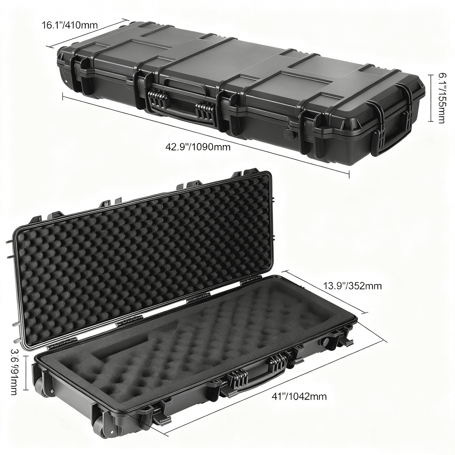 Hard Rifle Case 42 Inch with Wheels – Lockable TSA Approved Gun Case, 3-Layer Protective Foam, Crushproof Hard Shell for Two Rifles