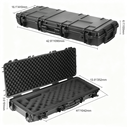 Hard Rifle Case 42 Inch with Wheels – Lockable TSA Approved Gun Case, 3-Layer Protective Foam, Crushproof Hard Shell for Two Rifles