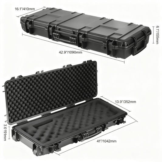 Hard Rifle Case 42 Inch with Wheels – Lockable TSA Approved Gun Case, 3-Layer Protective Foam, Crushproof Hard Shell for Two Rifles