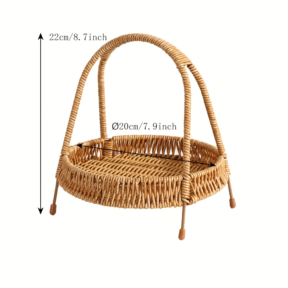 Wire Frame Storage Basket with Imitation Rattan Weave and Iron Structure, 8.66 x 7.87 x 7.87 Inch