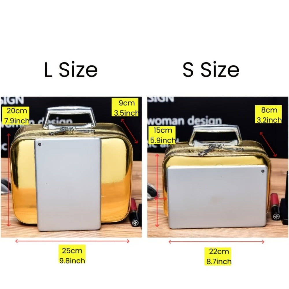 Glitter Makeup Travel Case Hard Shell Large Capacity Flat Lay Organizer Luxury Cosmetic Storage Box for Women Portable Fits in Suitcase Gold
