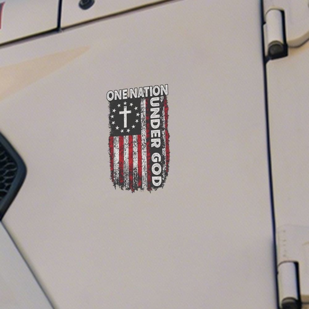 One Nation Under God Cross-and-Flag Decal in a 5.12-Inch Single-Piece Checkout Option for Cars