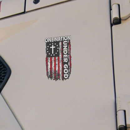 One Nation Under God Cross-and-Flag Decal in a 5.12-Inch Single-Piece Checkout Option for Cars