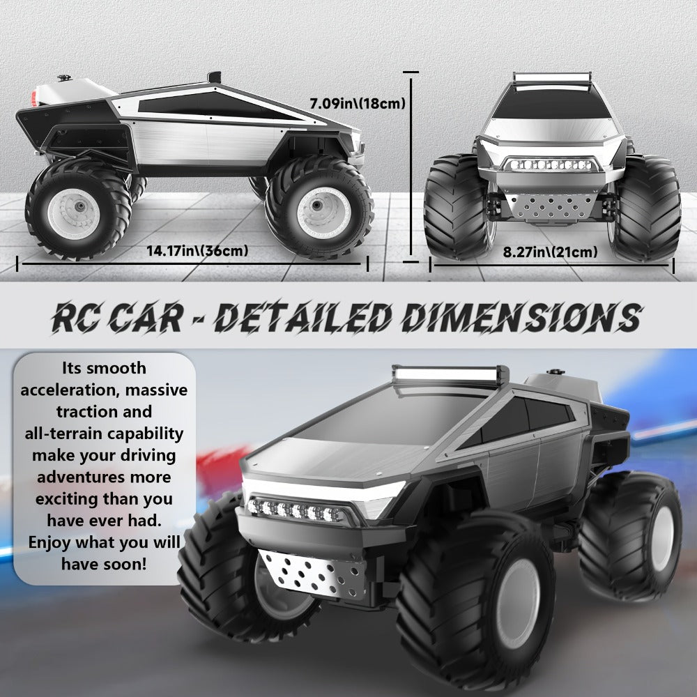 1:12 Scale RC Monster Truck 4WD, Remote Control Cybertruck & Pickup Truck with LED Lights & Sound Effects