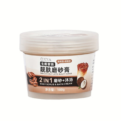 Exfoliating Body Scrub with Coconut Oil & Shea Butter – Raw Coconut Latte Sugar Scrub for Women, Deep Moisturizing Face & Body Exfoliator