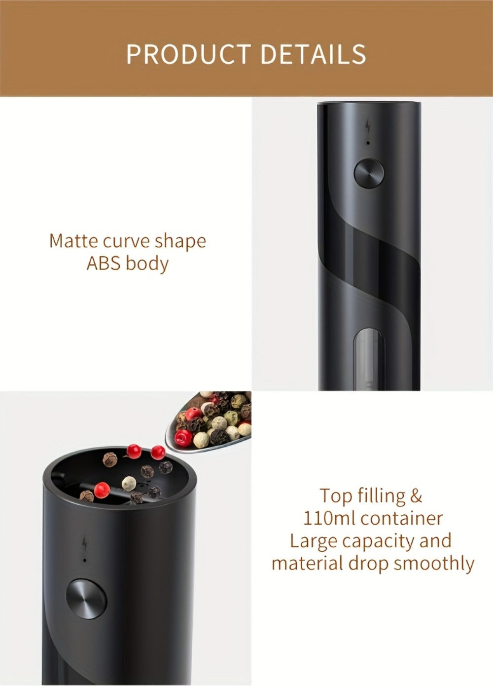 Electric Salt and Pepper Grinder Set with LED Light, Rechargeable Salt Pepper Mill, Adjustable Coarseness 3.72oz Large