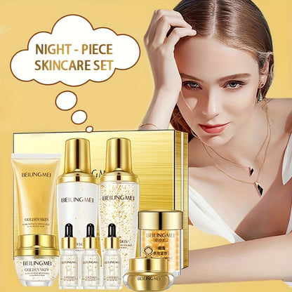 Skincare Set with BEILINGMEI Label, 9 Golden-Skin Collagen Hyaluronic Acid and Niacinamide Items