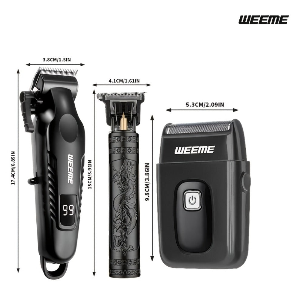 3-in-1 Hair Clipper Grooming Kit for Men – WEEME USB Rechargeable Cordless Beard Trimmer & Body Shaver Set, Home Barber Hair Cutting Kit