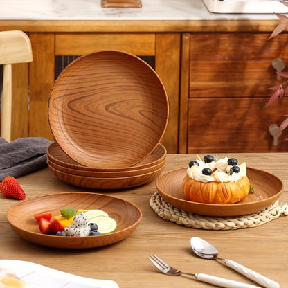 Wood Grain Plastic Dinner Plates Set of 10 – 7.8 Inch Salad Serving Plates for Kitchen Dining Table