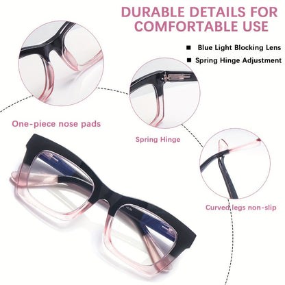 Reading Glasses – Three-Pair Square Reader Set with Spring Hinges, Cloths and Bags with Multiple Strength and Color Options