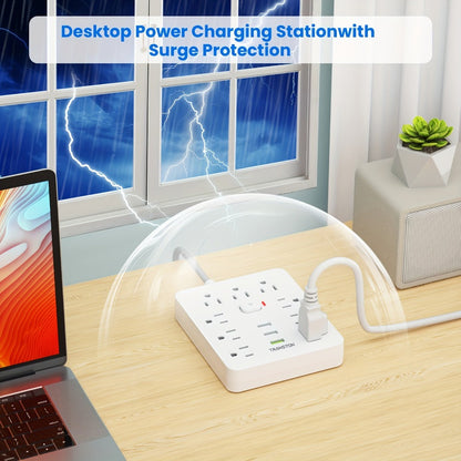 Power Strip with USB Ports, 12-in-1 with 45-Degree Angled Plug, 9 AC Outlets, 3 USB-A Ports and 10-Foot Extension Cord