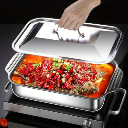 Stainless Steel Baking Trays with Lids – Large Capacity Sheet Pan Set for BBQ, Bread, Desserts, Seafood & Buffets | Family Gatherings