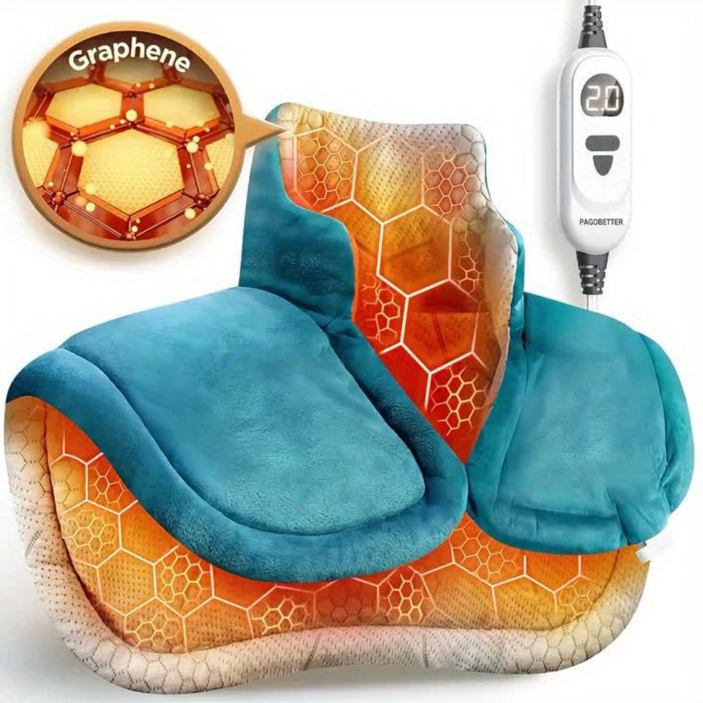 Heating Pad for Neck & Shoulders – 130W Graphene Weighted Electric Pad, 6 Heat Settings, 4 Timers, Auto Shut-Off, Machine Washable