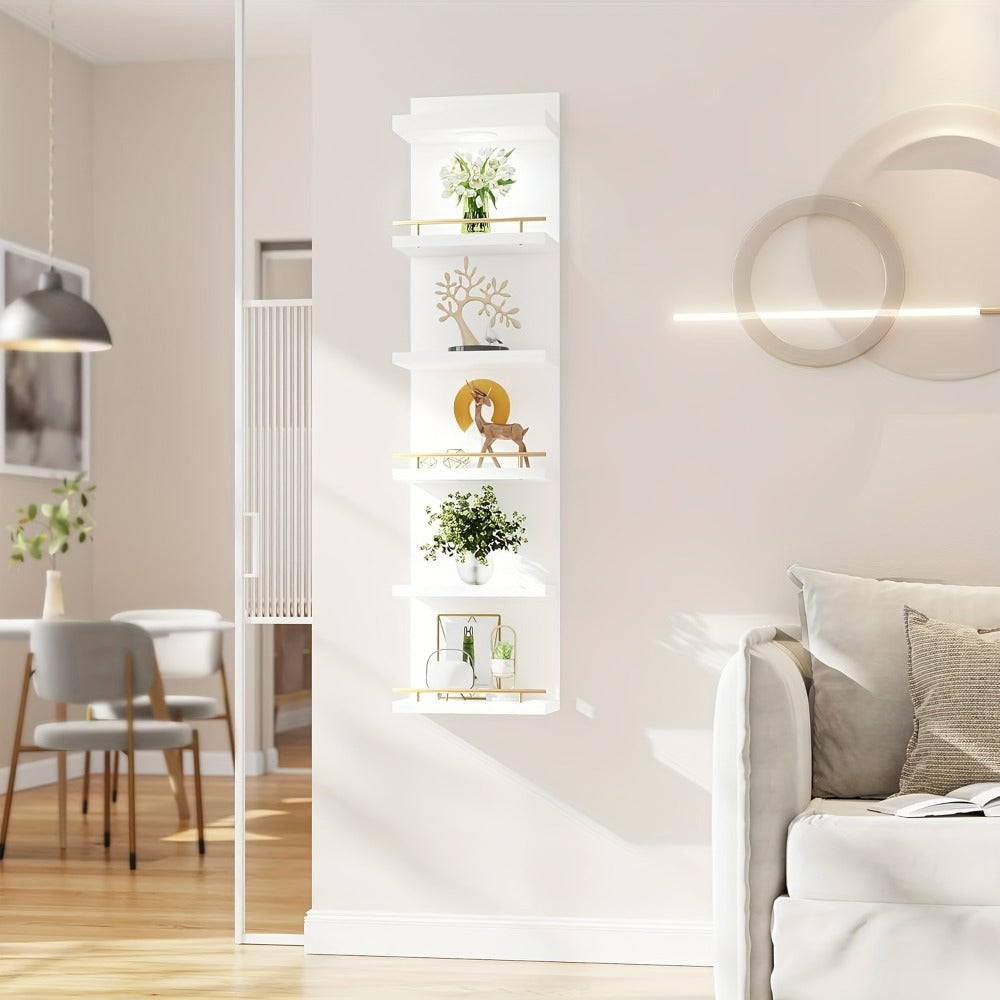 Floating Wall Shelves with LED Light - 6 & 8 Tier Wall Mounted Display Shelf Unit with Anti-Slip Rails for Bedroom