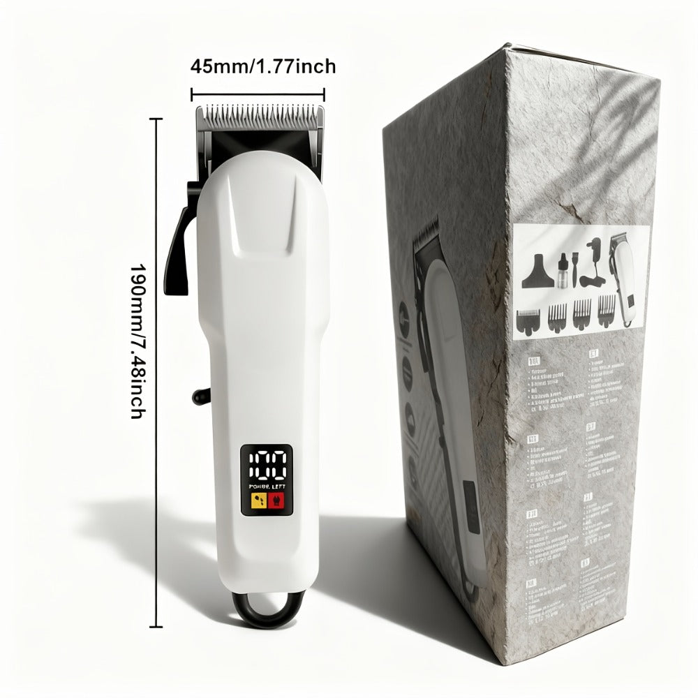 Hair Clipper Kit with Scissors for Home & Salon – Professional Stainless Steel Blade, Digital Display, USB Rechargeable Hair Cutting Set