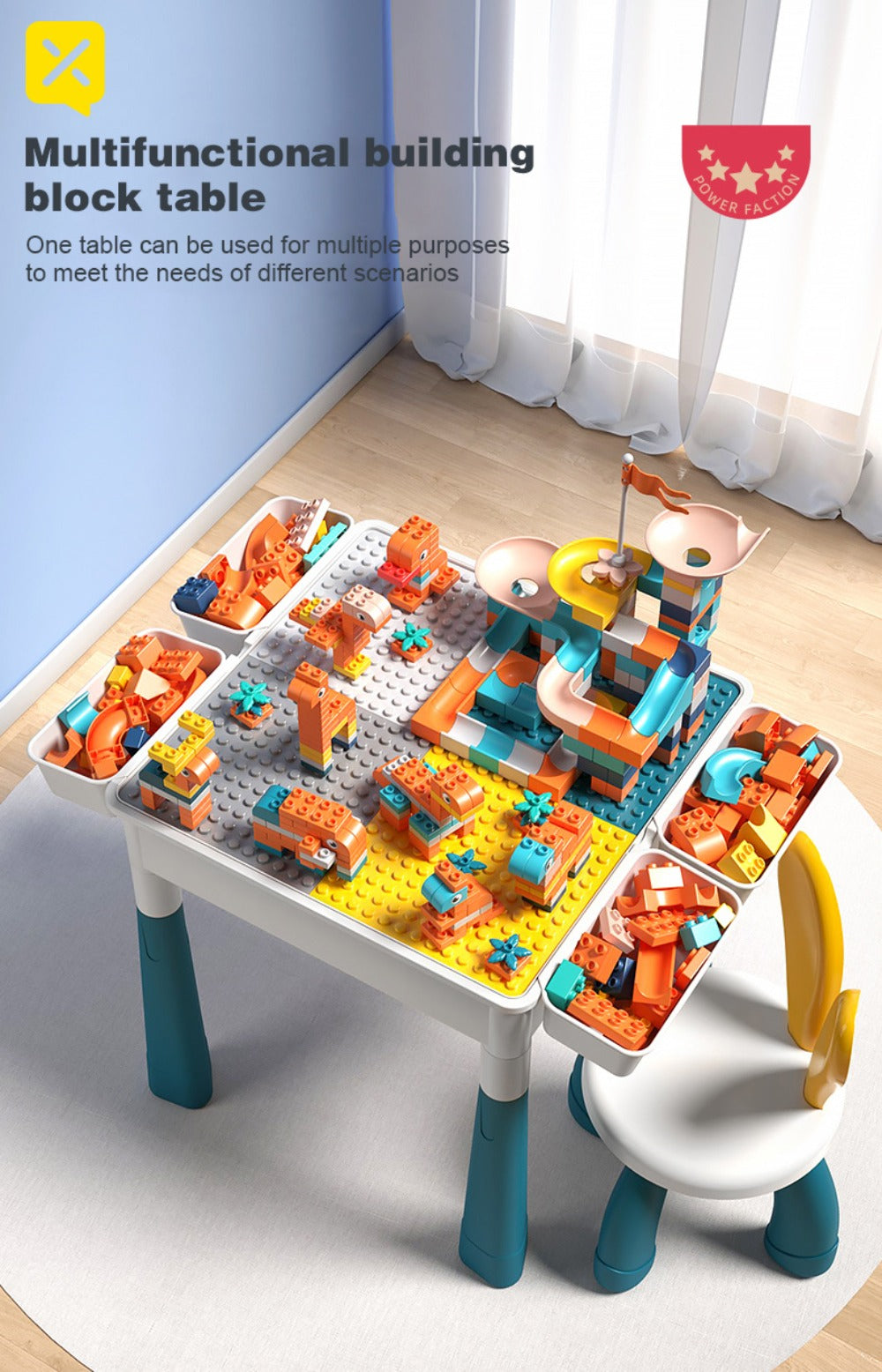 Kids Activity Table Building Blocks LEGO Compatible Play Table for Toddlers, Durable ABS Plastic Space-Saving Corner Design