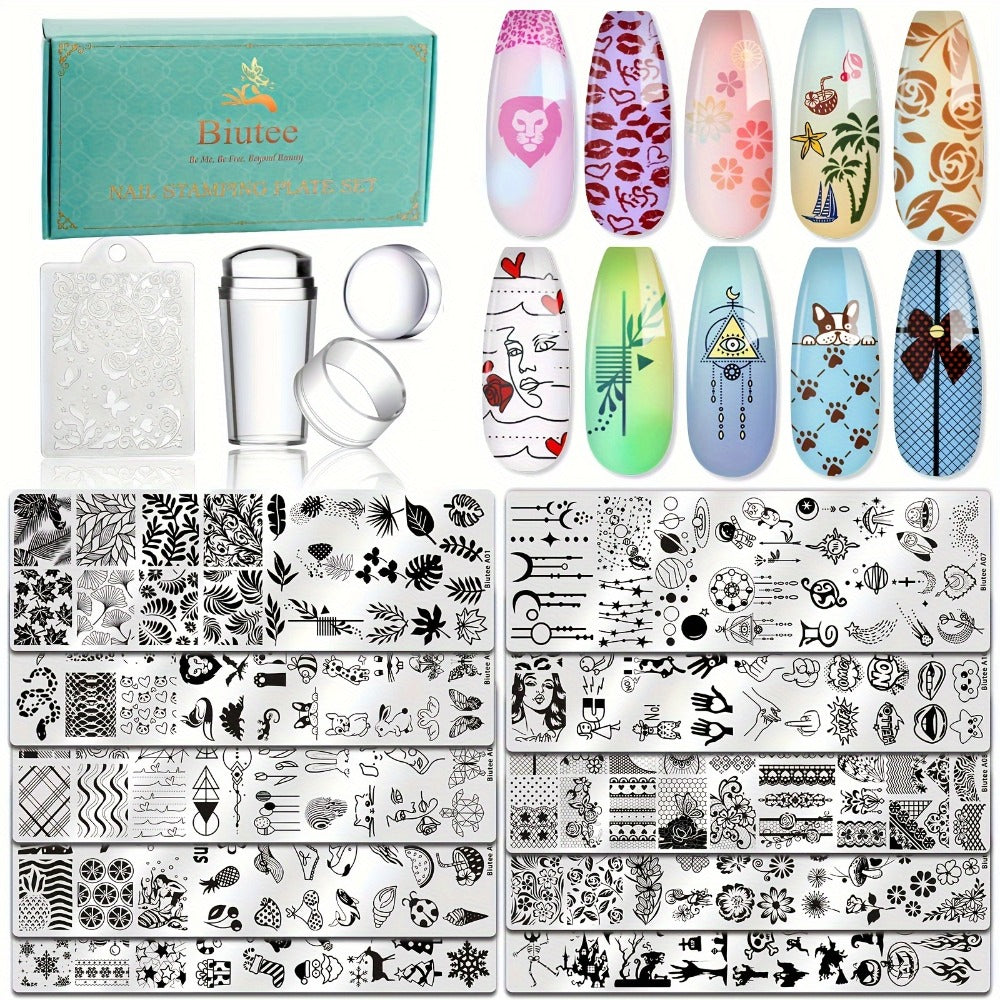 Nail Stamping Plates Set with Stamper & Scraper – Stainless Steel Nail Art Stamp Kit for Beginners & Pros