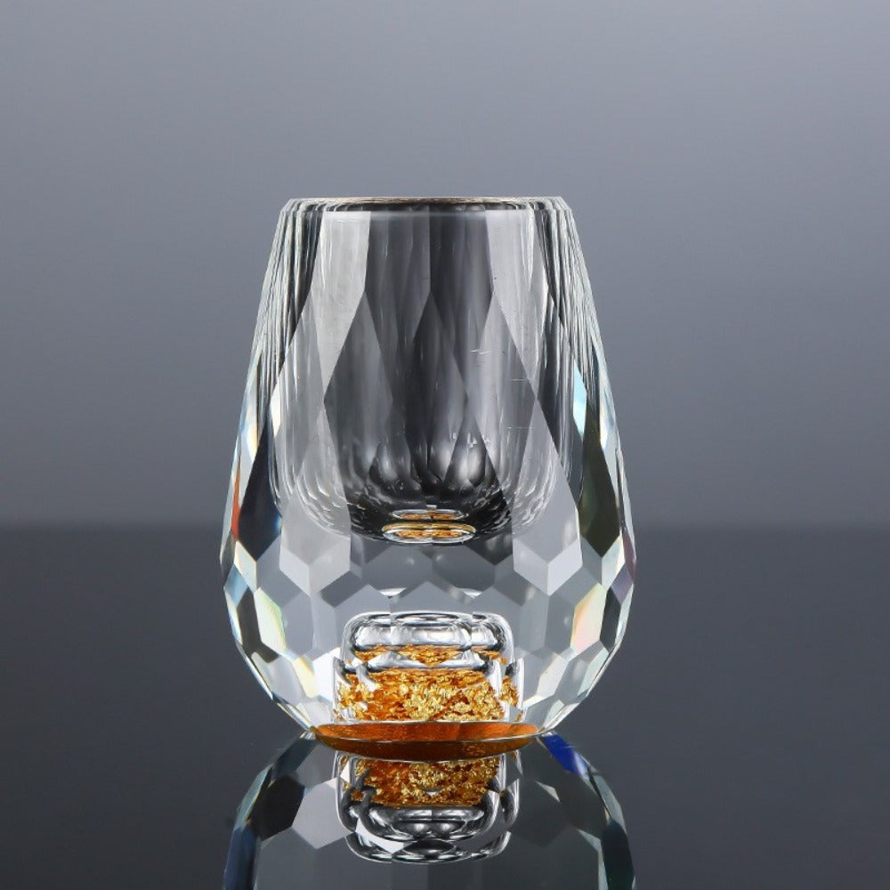 24K Gold Plated Crystal Wine Set – 1 Decanter & 6 Cups with Leakproof Crystal Glasses – Elegant Black Gift Box – Luxury Home Bar