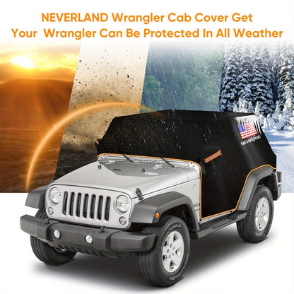 Jeep Wrangler Half Cab Cover in Black 210D Fabric with Reflective Strips, Storage Bag and 2-Door or 4-Door Options