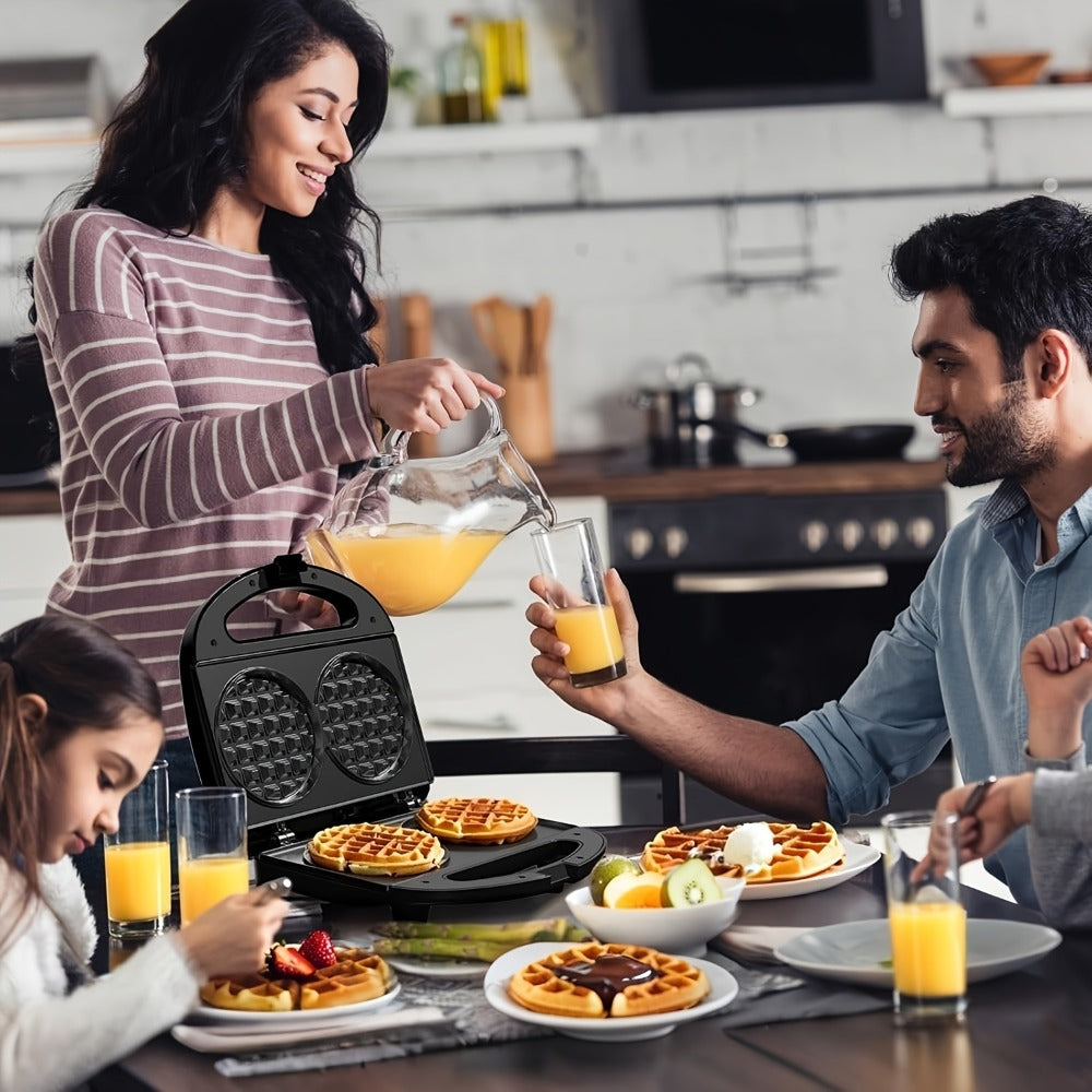 Mini Waffle Maker Machine Makes 8 Bite-Sized 2-Inch Waffles, Dual Non-Stick Aluminum Plates, Cool-Touch Handle