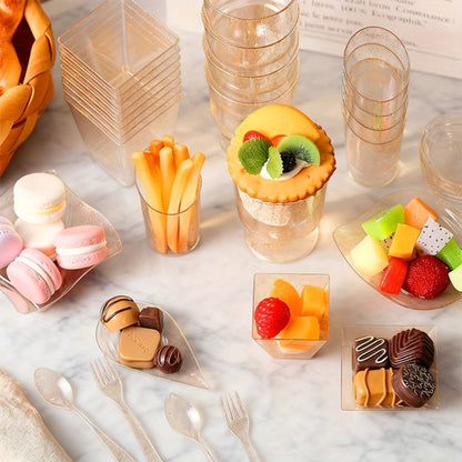 Disposable Tableware Set 400pcs Clear Dessert Plates Cups Forks Spoons Party Supplies for Entryways, Bedrooms and Living Spaces