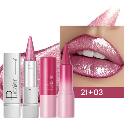 Lipstick Set 2pcs for Women – Highly Pigmented Waterproof Matte & Metallic Shimmer Lip Color Combo with Pointed-Tip Precision