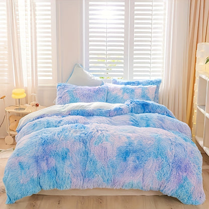 Plush Duvet Cover 100% Polyester Soft Warm Zipper Closure Cozy Bedroom Bedding Twin Full Queen King Solid Tie Dye 14 Colors for Bedroom