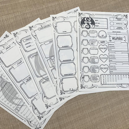 DnD 5e Character Sheet Set with Spell Tracker, A5 Player Journal for Dungeons & Dragons Campaigns