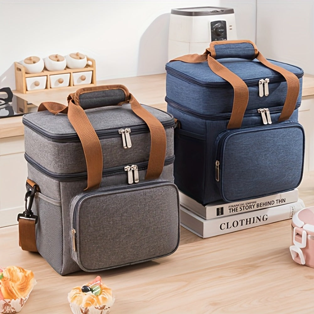 Insulated Lunch Bag with Shoulder Strap – Double Layer Leakproof Cooler Tote for Women Men Work Office School Picnic Beach Outdoor