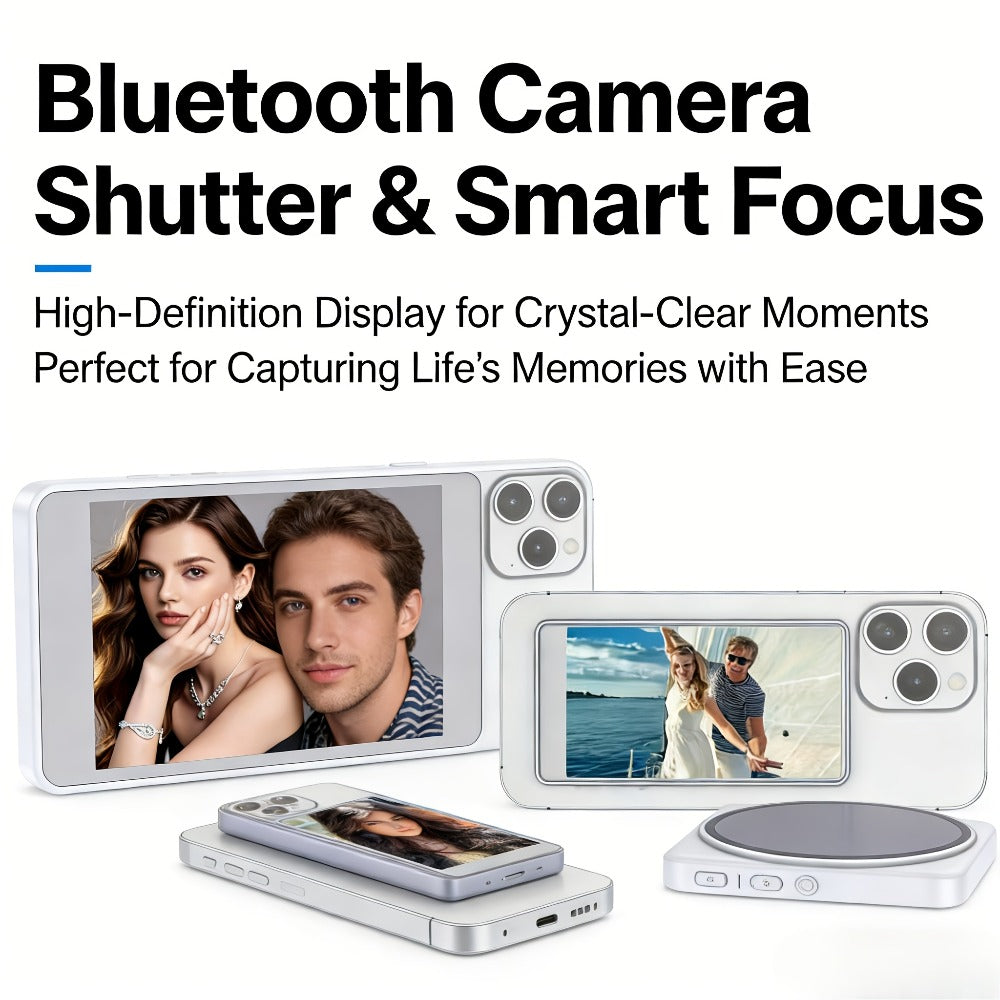 Wireless Selfie Monitor Screen for iPhone Android, 2500mAh Battery, Remote Control, 3-Level Brightness & Wide Screen Mode