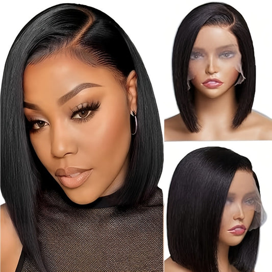 Lace Front Bob Wig Human Hair T Part 13x4 Pre-Plucked 180% Density Straight Side Part Natural, for Home, Travel and Salon Hair Styling