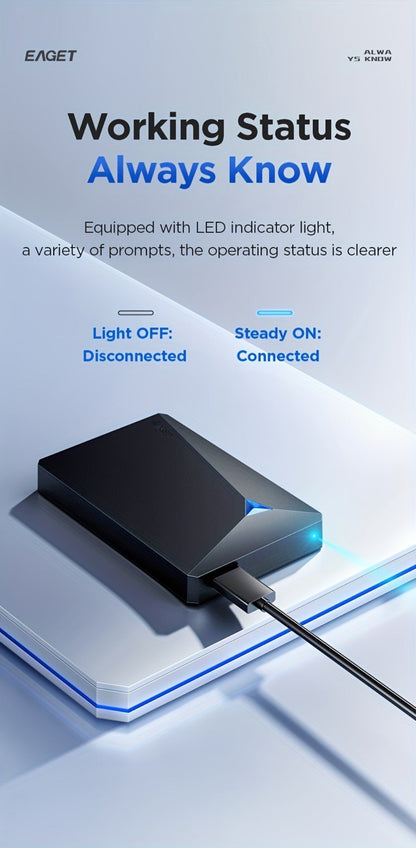 Portable USB 3.0 Hard Drive with 250GB or 320GB Capacity, Black EAGET G20 Enclosure and Micro-B Connector