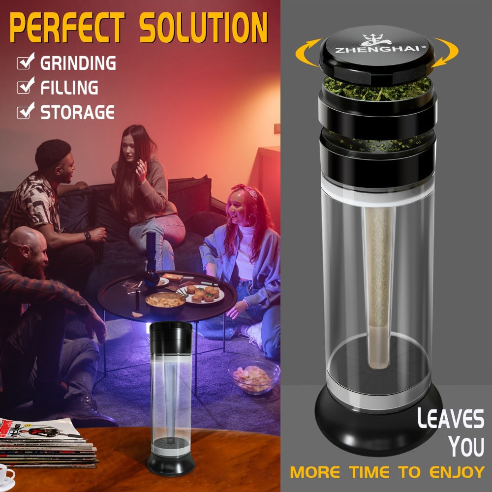 3-in-1 Zinc Alloy Spice Grinder Pre-Rolled Cone Loader 6-Hole Storage Rolling Machine for Entryways, Bedrooms and Living Spaces