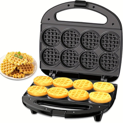 Mini Waffle Maker Machine Makes 8 Bite-Sized 2-Inch Waffles, Dual Non-Stick Aluminum Plates, Cool-Touch Handle