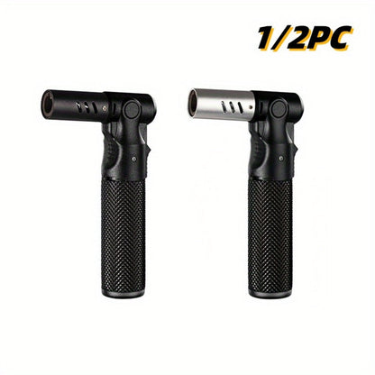 Angled-Nozzle Torch Lighter with Knurled Cylindrical Grip, Standing Body and Three Finish Options