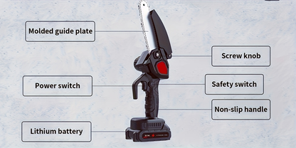 Electric Mini Chainsaw 6-Inch with Debris Guard & Toolbox - Cordless Handheld Pruning Saw with Safety Lock