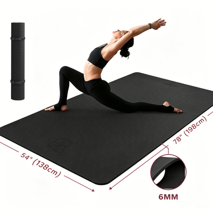 Extra Large Yoga Mat 6mm Thick – Non-Slip TPE Dual-Side Exercise Mat with Carry Bag for Yoga, Pilates, Stretching & Home Workouts