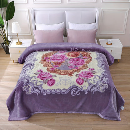 Reversible Plush Blanket 2-Ply 520GSM Milk Velvet - Queen King Size Blanket with Vibrant Animal & Floral Designs