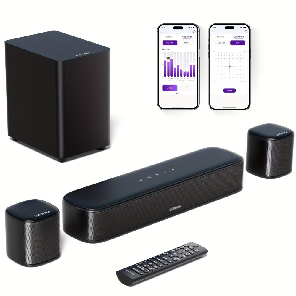 5.1 Surround Sound Bar System with Wired Subwoofer 2 Surround Speakers App Control for Bedside Audio, Alarms and Room Entertainment