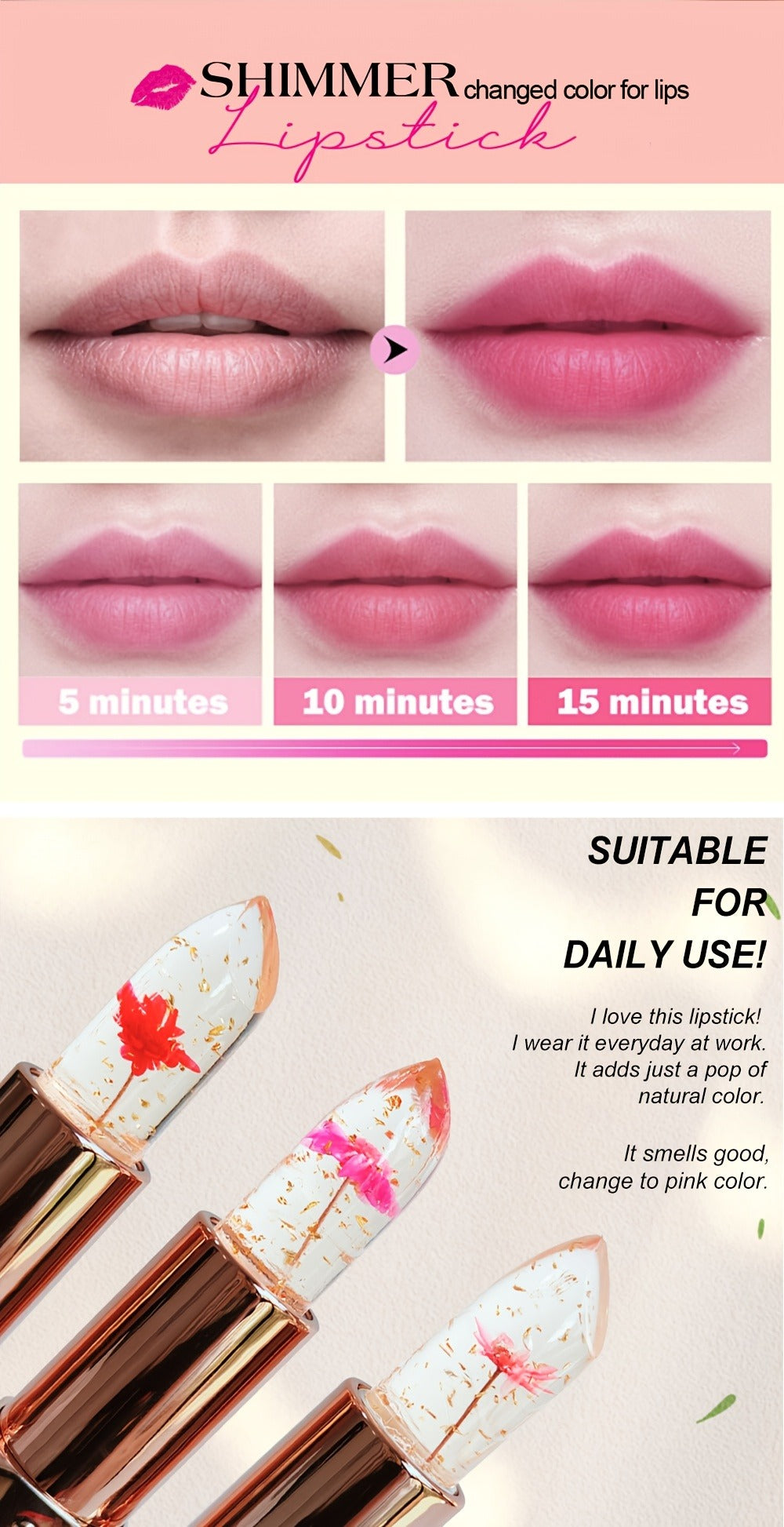 Flower Shaped pH Lip Balm Set 6pcs Individually Wrapped – Color Changing Transparent to Pink Tint, 6 Flavors Deep Moisturizing